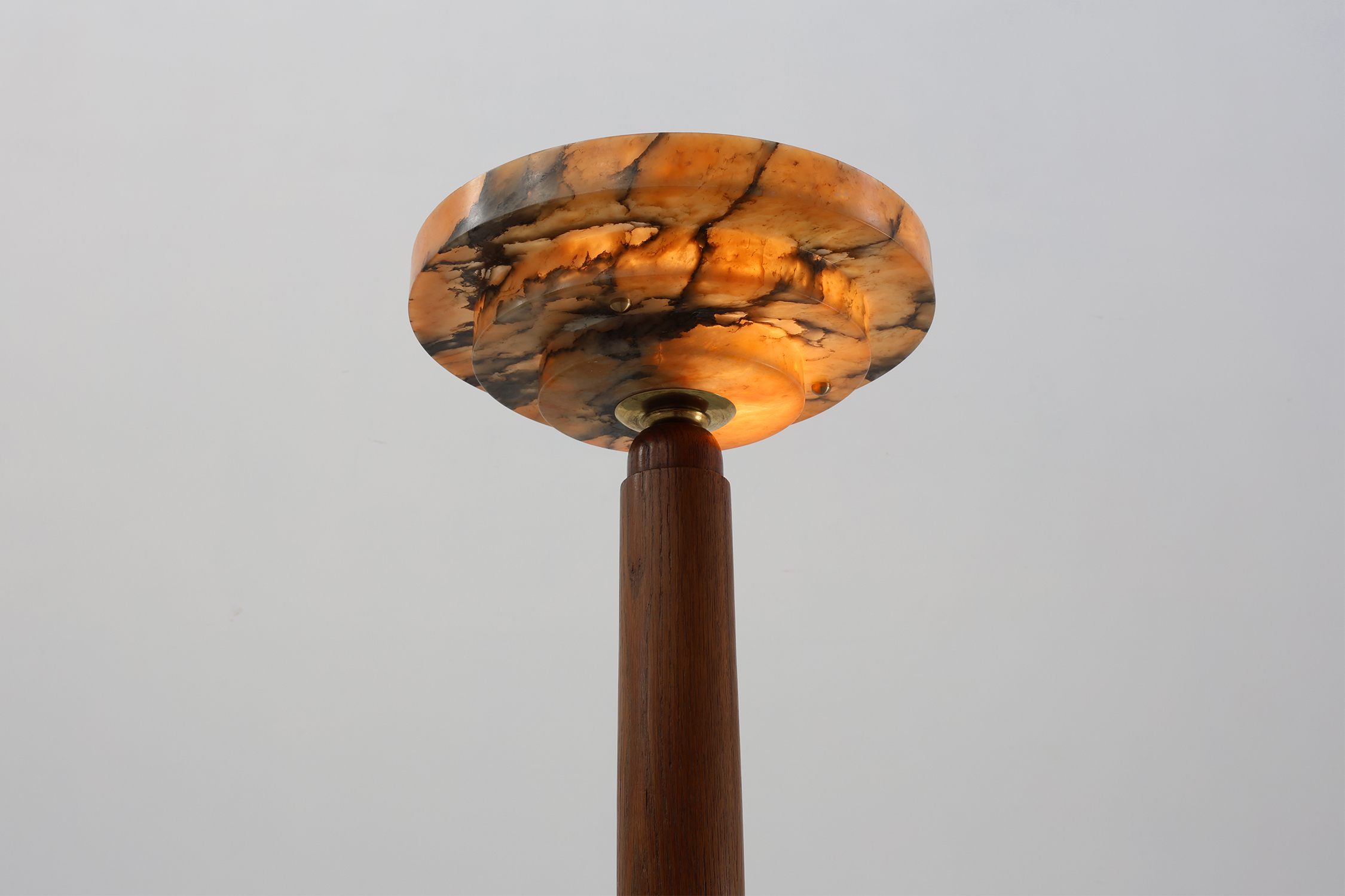 Art Deco Floor Lamp in oak and alabaster, France, ca. 1925 thumbnail